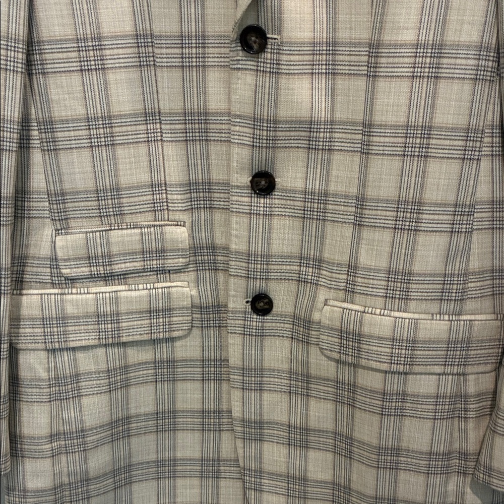 Murano Cream & Gray Plaid Men's Sport Coat - Picture 3 of 7